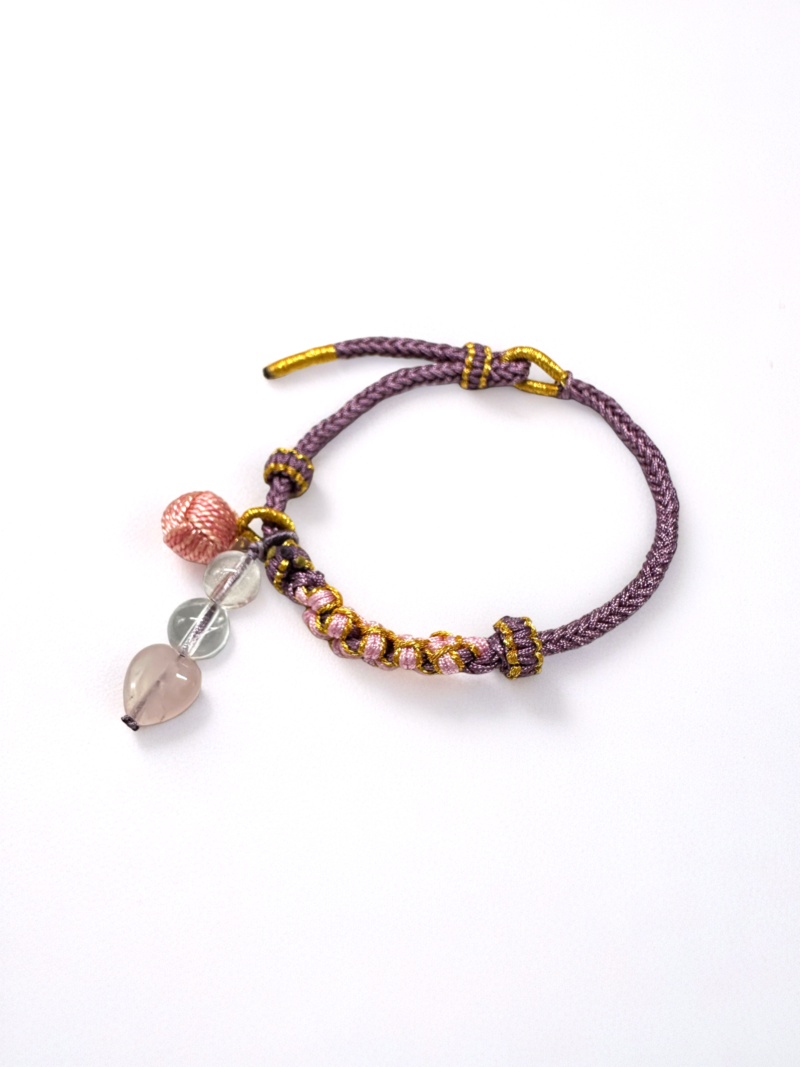 粉晶 (心形) Rose Quartz + 白水晶 Clear Quartz 手工手繩