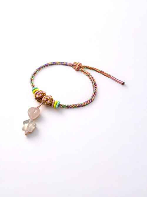 粉晶 (心形) Rose Quartz + 白水晶 (星形) Clear Quartz 手工手繩