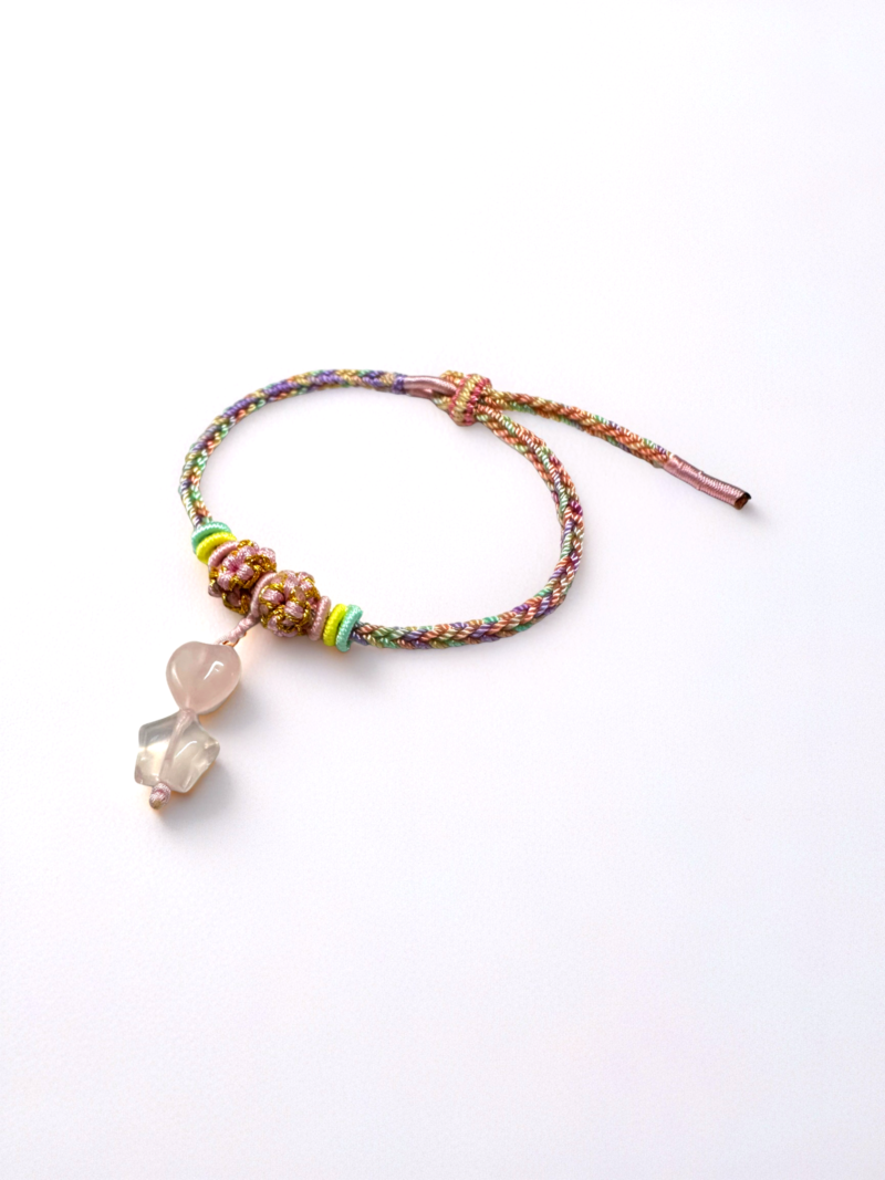 粉晶 (心形) Rose Quartz + 白水晶 (星形) Clear Quartz 手工手繩