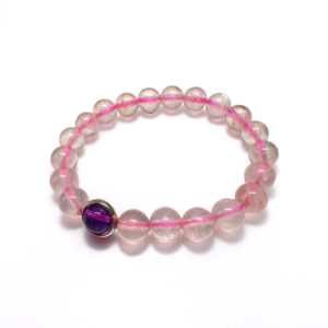 粉晶 Rose Quartz + 紫水晶 Amethyst 純銀手鏈