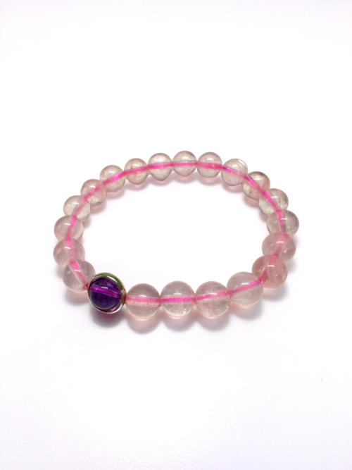 粉晶 Rose Quartz + 紫水晶 Amethyst 純銀手鏈