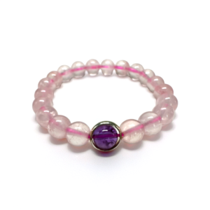 粉晶 Rose Quartz + 紫水晶 Amethyst 純銀手鏈
