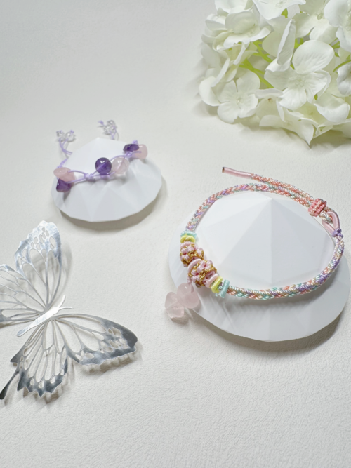粉晶 (心形) Rose Quartz + 白水晶 (星形) Clear Quartz 手繩