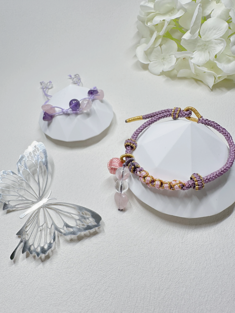 粉晶 (心形) Rose Quartz + 白水晶 Clear Quartz 手繩