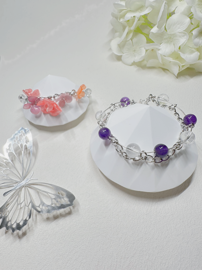 紫水晶 Amethyst + 白水晶 Clear Quartz 手鏈